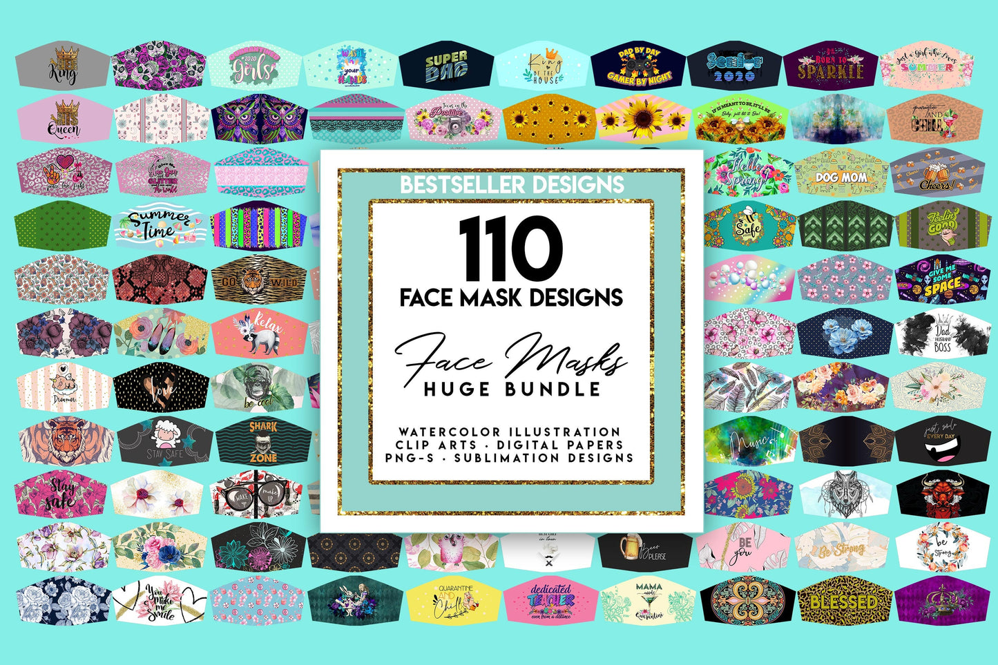 Face Mask Designs HUGE BUNDLE Facemask Sublimation Design Template Bestseller Face Mask Designs Templates Face Mask Design Bundle 110 Png-s