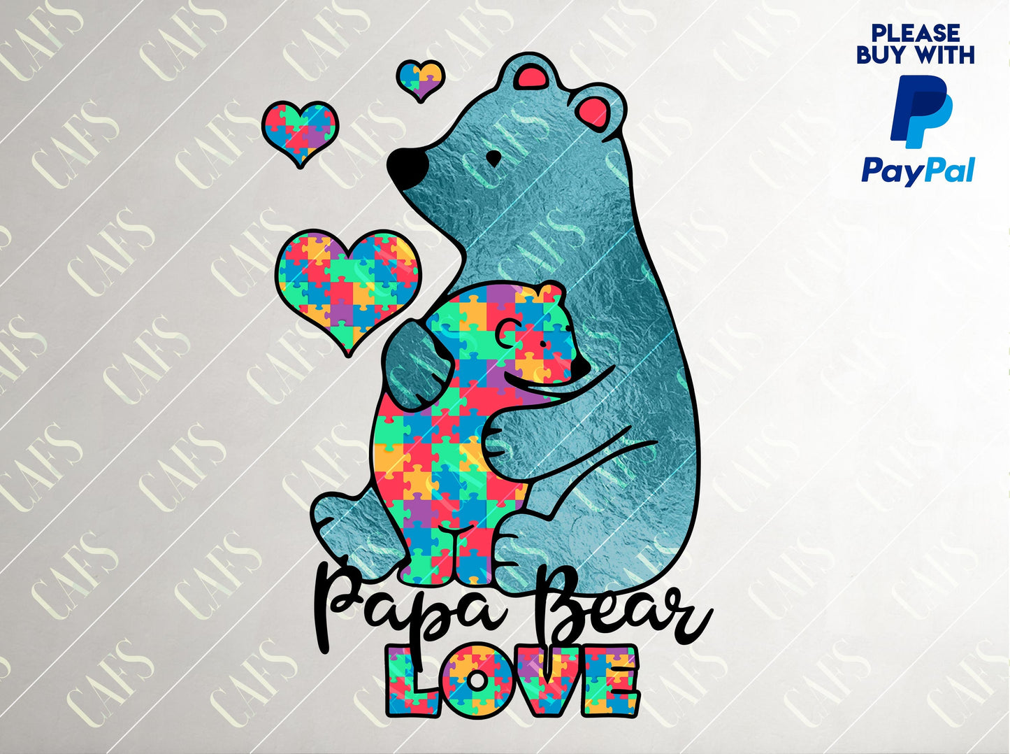 Sublimation Design AUTISM Papa Bear LOVE Sublimation Design Template Digital AUTISM Design Png Sublimation Design Autism Father's Day Design