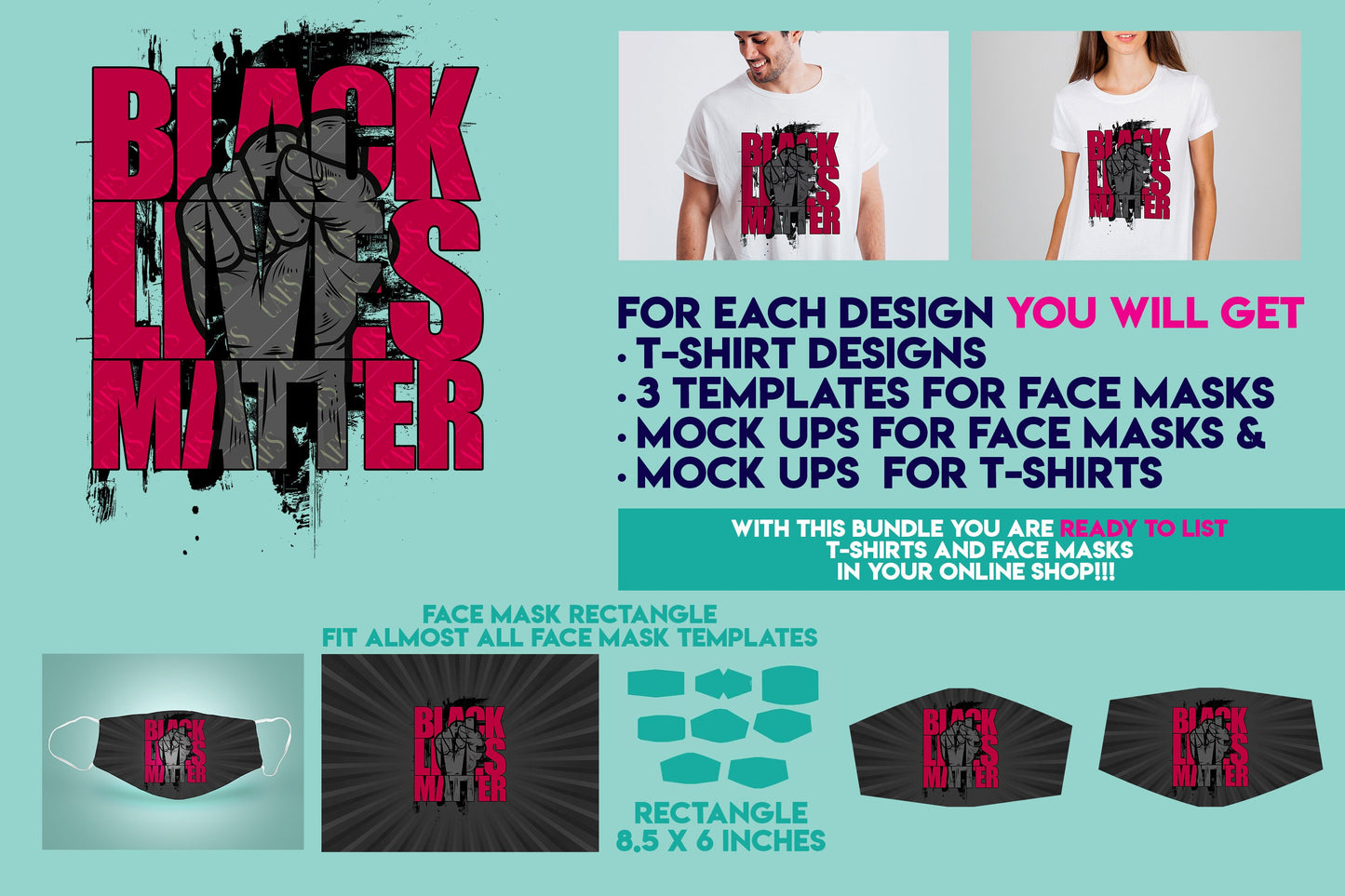 Black Lives Matter Sublimation Designs T-shirt + Black Lives Matters Face Mask sublimation Design Bundle Sublimation Design Png 10 Designs