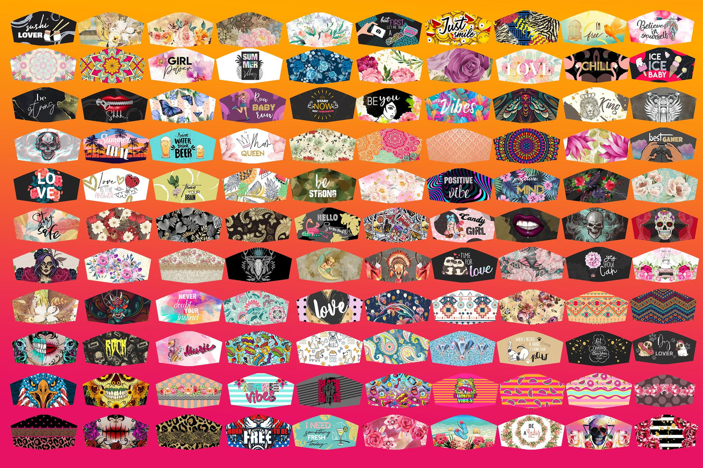 Face Mask Designs HUGE BUNDLE 2 Facemask Sublimation 110 Png