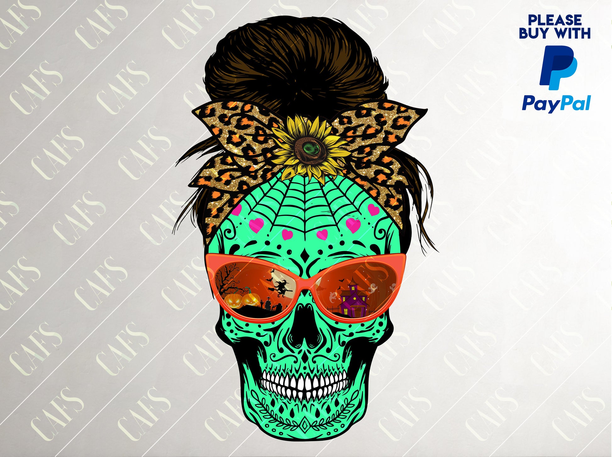 Messy Bun Skull Png Sublimation Design