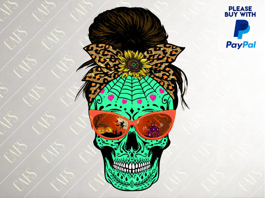 Messy Bun Skull Png Sublimation Design