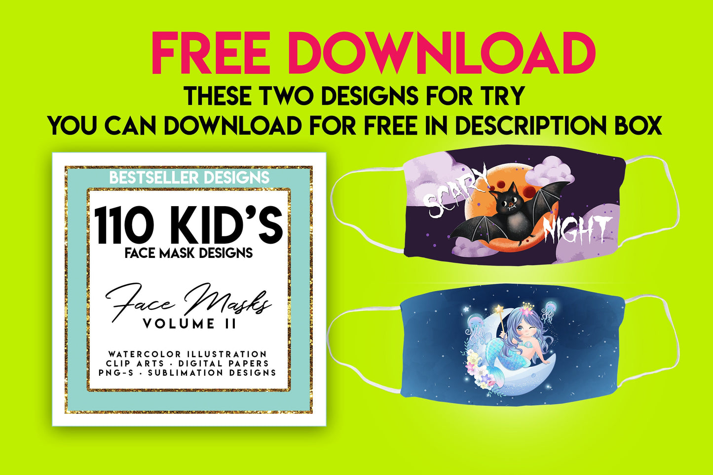 Kids Face Mask Designs HUGE BUNDLE Facemask Sublimation Designs 110 Png