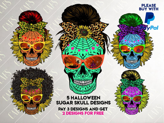 HALLOWEEN Png 5 Designs Halloween Sugar Skull PNG Design Png Halloween Sugar Skull PNG Halloween Sublimation Halloween Digital Sugar Skull