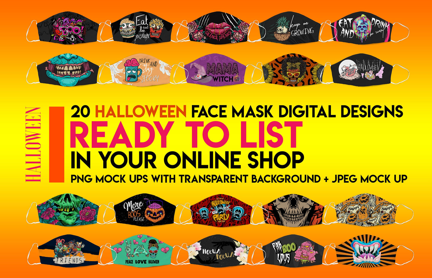 Halloween Face Mask Designs Facemask Sublimation Halloween Design Template Png Designs