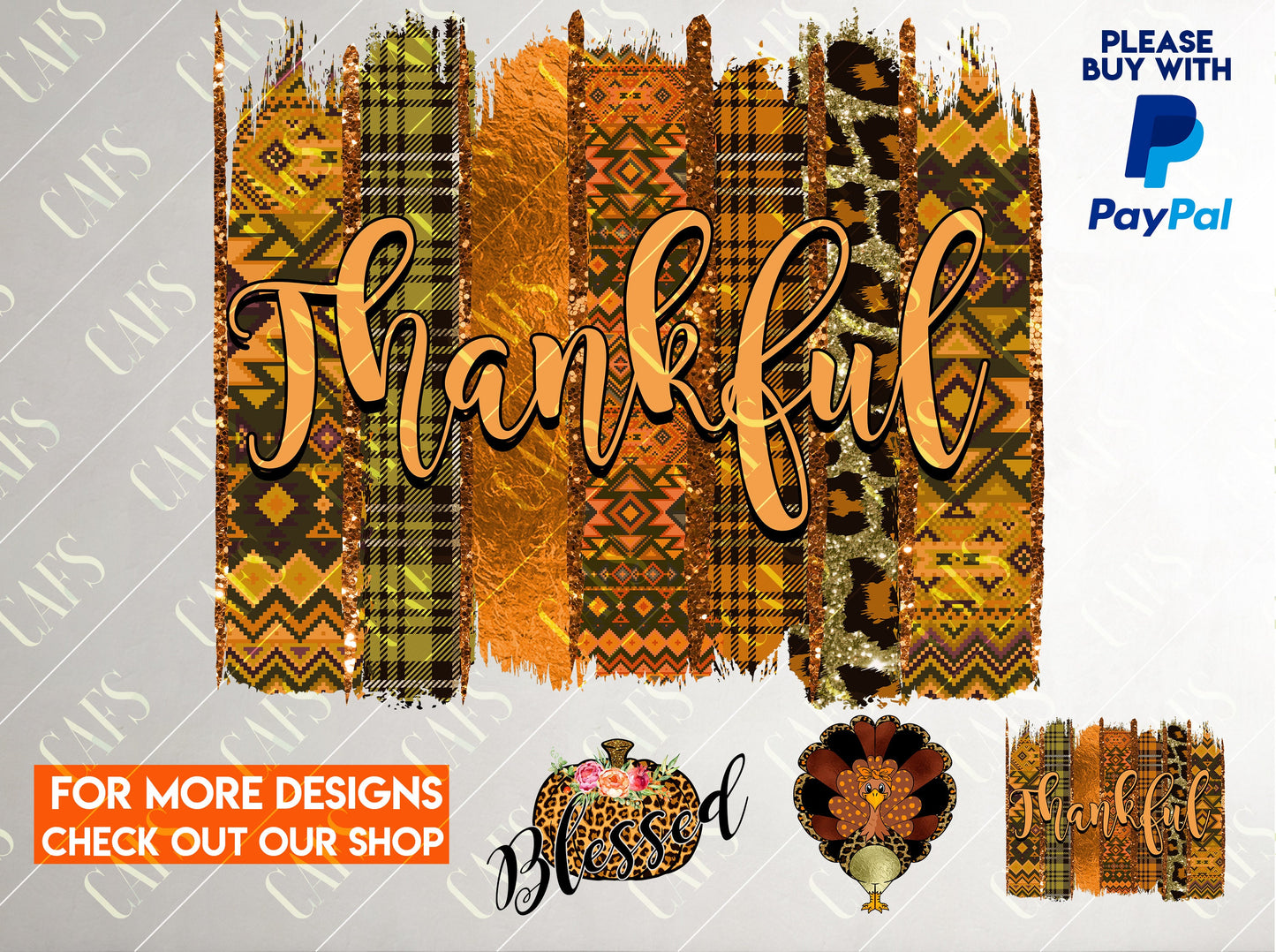 Thankful Brush Stroke Sublimation PNG Thanksgiving Day Background | Golden | Transfer | Digital Print | Printable |