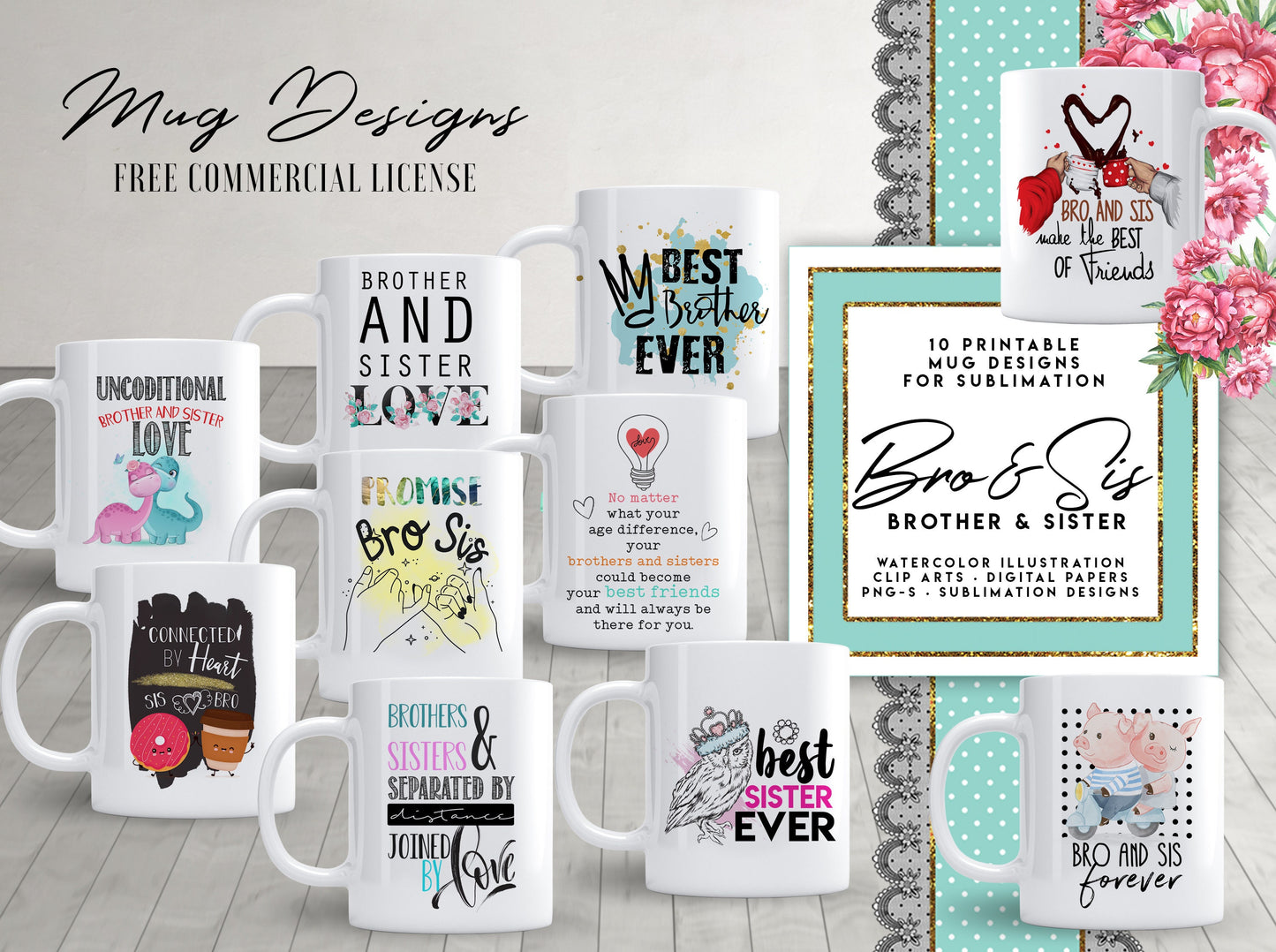 10 Brother and Sister Mug Template Designs for Sublimation Printing Brother Sister Mug Brother and Sister Mug Sublimation PNG tempalte