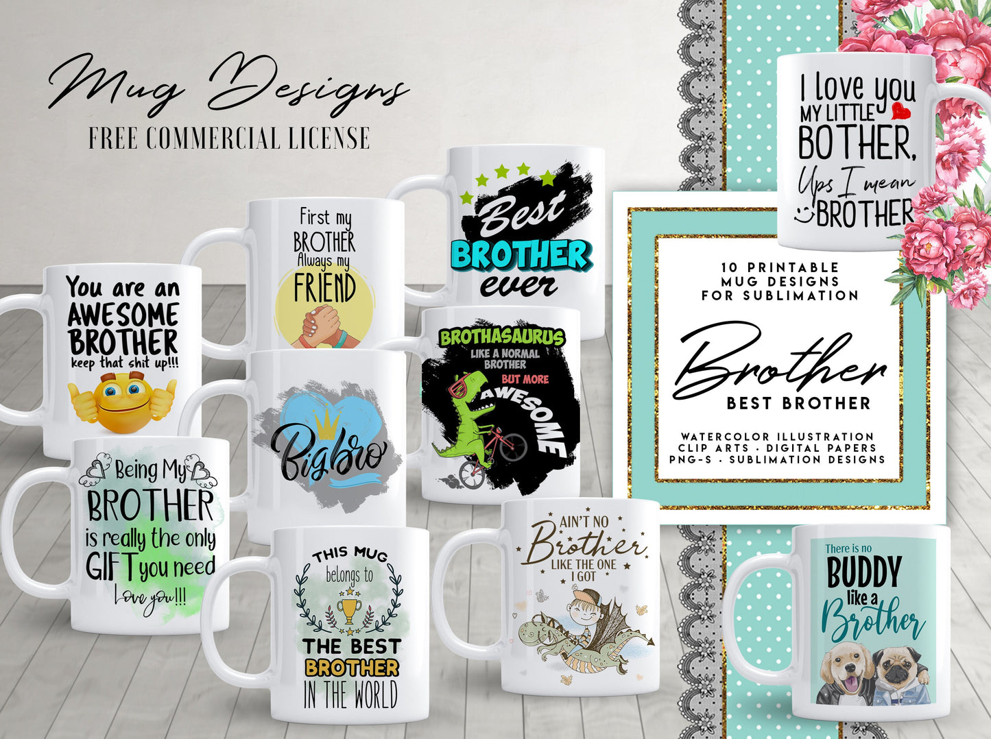 10 Brother Mug Template Designs for Sublimation Printing Brother Mug Brother and Brother Sublimation PNG tempalte Brother png Design Brother