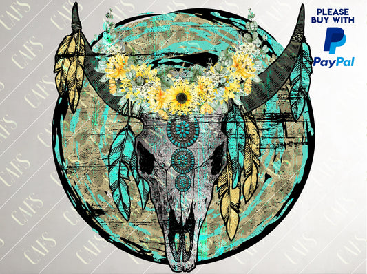 Boho Bull Skull Sublimation Design for Sublimation Printing -Boho Sublimation template design Sublimation