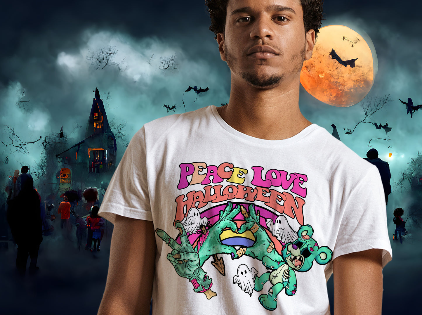 Peace Love Halloween Png Sublimation Design, Dtg and Dtf Halloween Digital Design