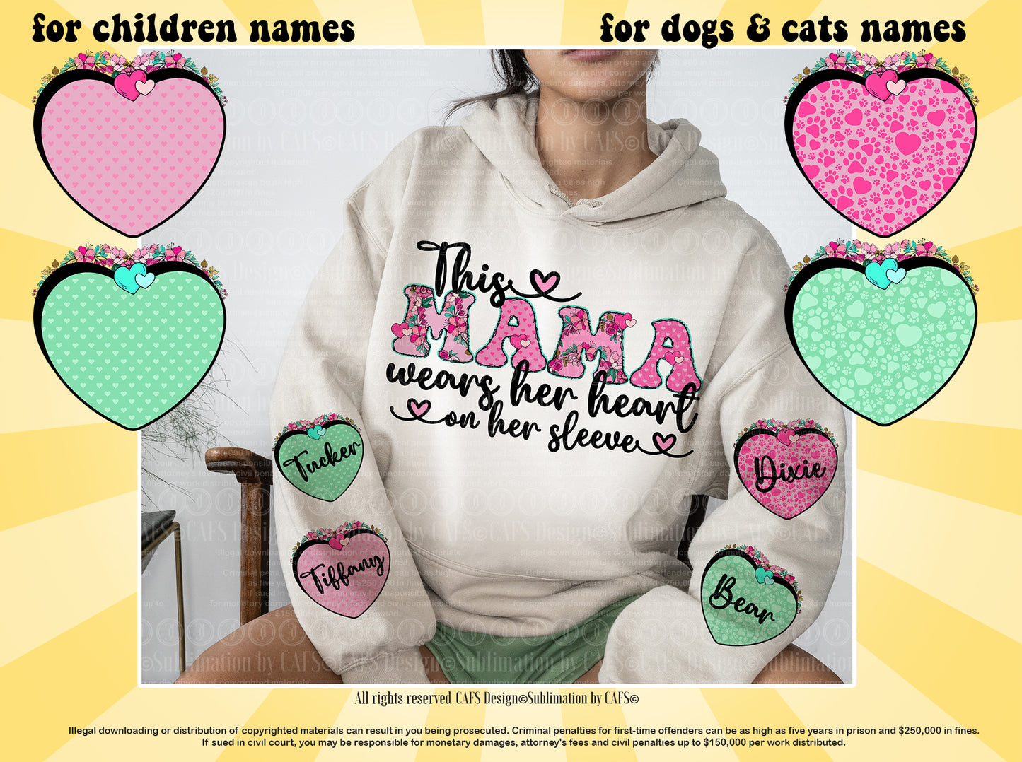 This MAMA wears her heart on her sleeve PNG Sublimation Designs